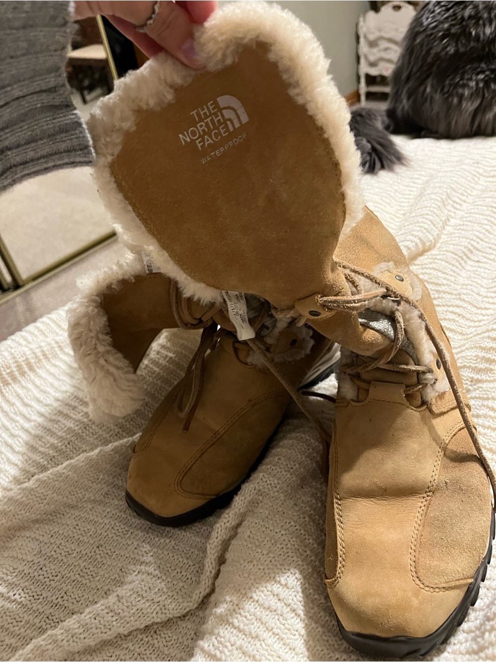 The North Face Tan Suede Shearling Lace-Up Boots
